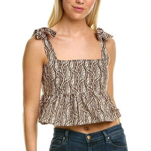 St. Roche Anya Crop Top Chocolate Brown Ivory 8 NWT Feminine Spring Neutral Chic